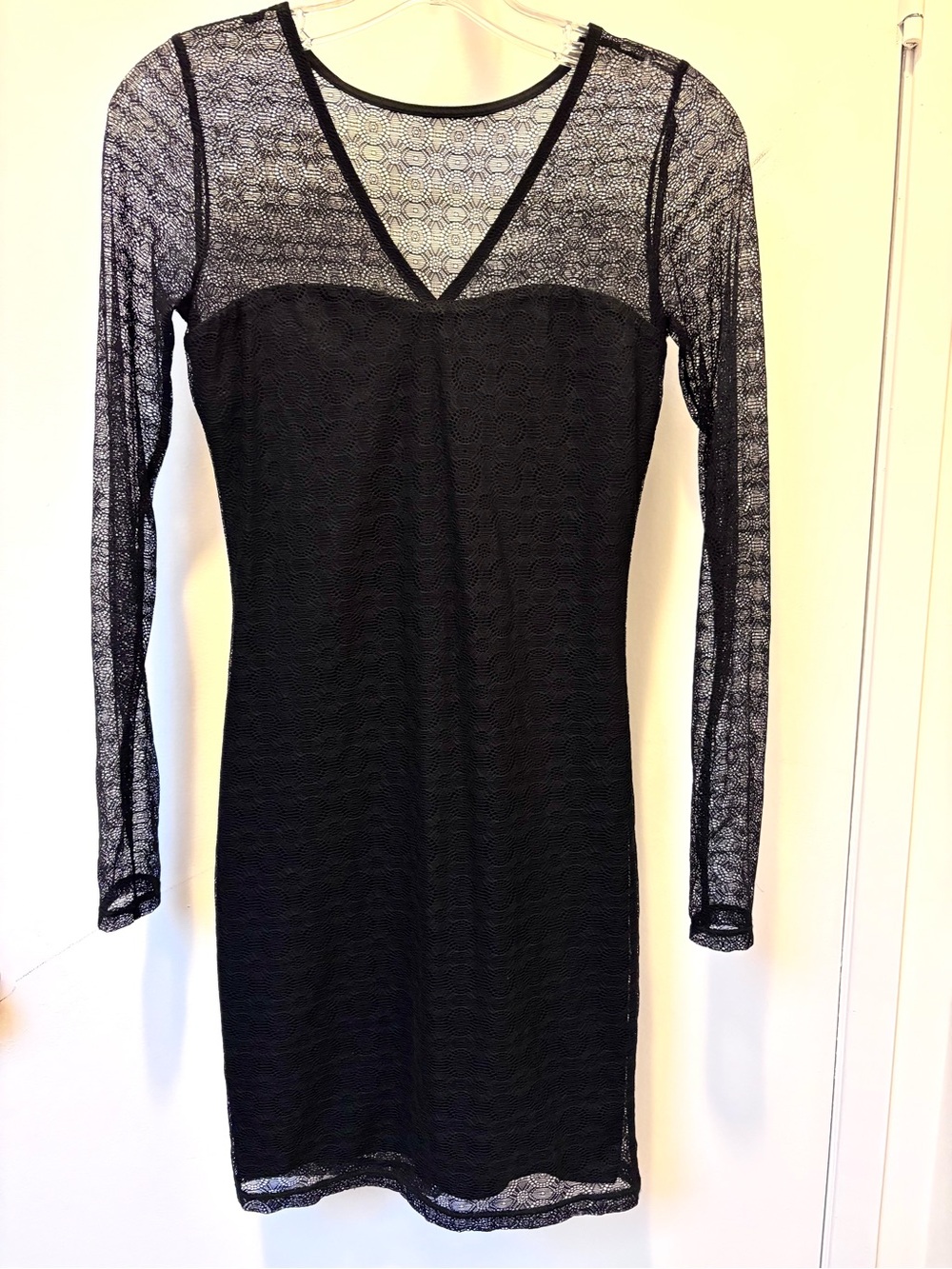 Dynamite Black Lace Long-Sleeve Sheer Yoke Dress